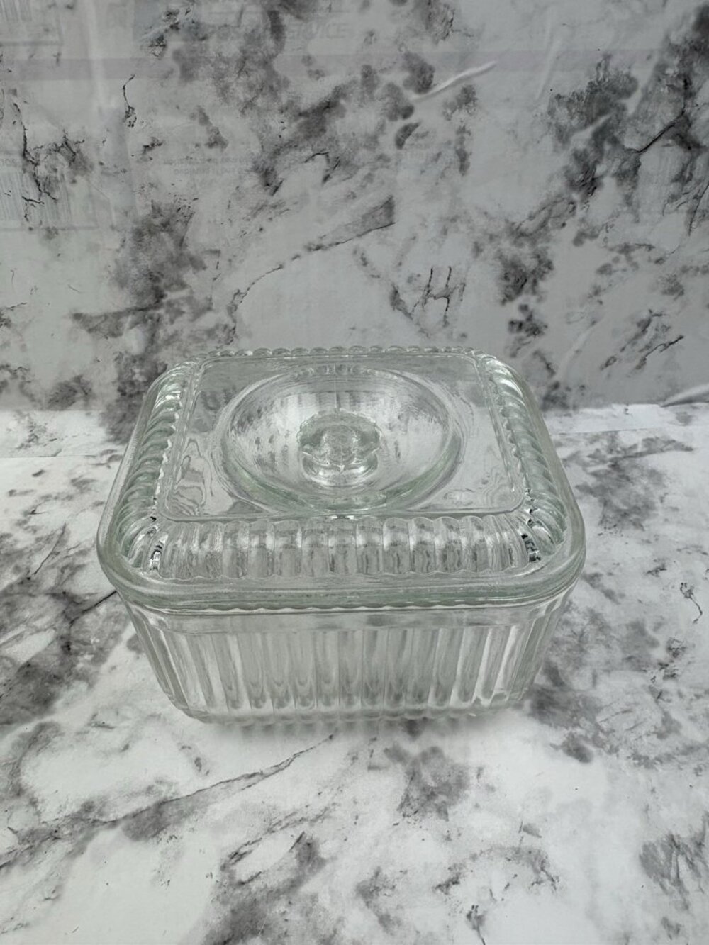 Vintage 1940's Anchor Hocking Clear Ribbed Glass Refrigerator Dish Mid Century